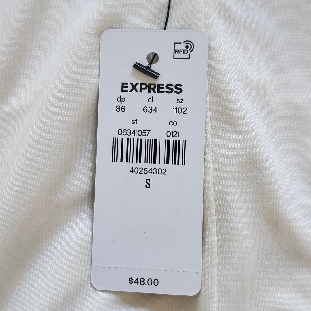 Express Ivory Ruched Puff-Sleeve Top with Peplum Size Small - Picture 5 of 10